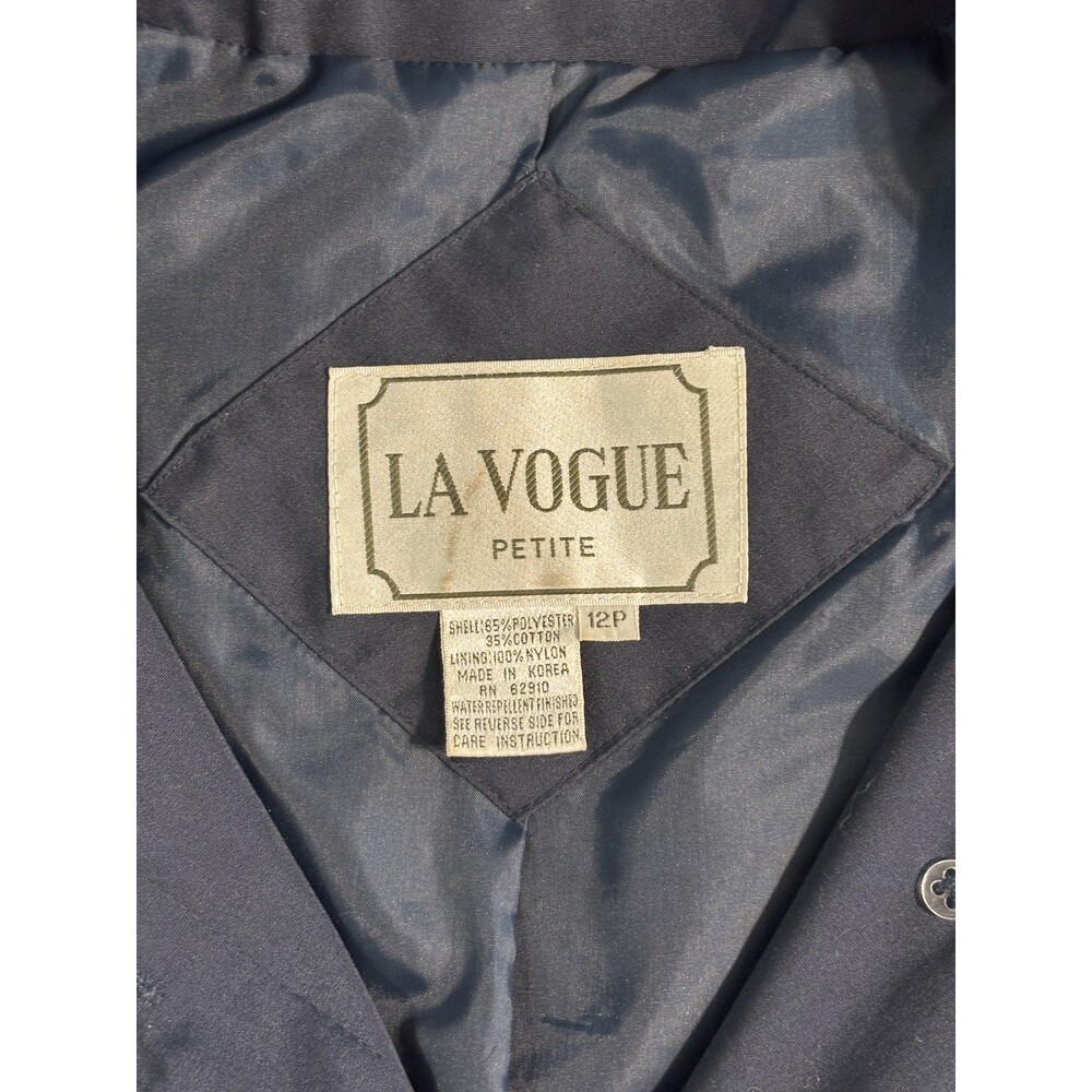 Vintage LA VOGUE Dark Blue Navy Women cinch waist Trench Coat petite size 12p